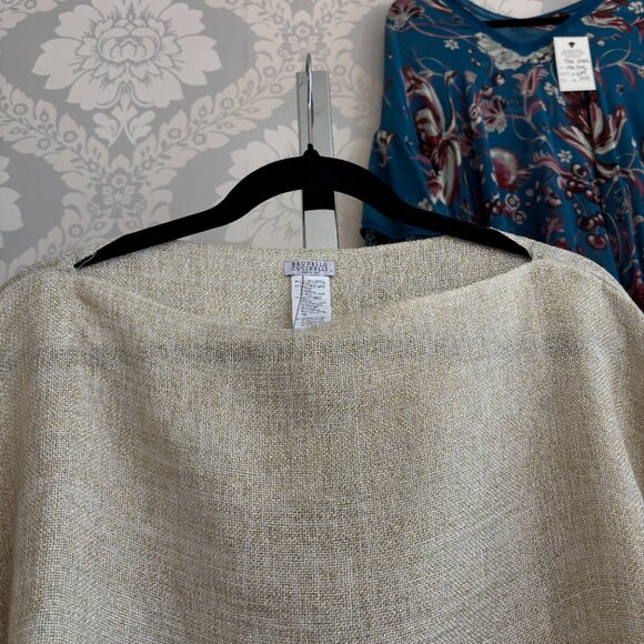 Brunello Cucinelli Sparkly Cream Knit Poncho - One Size - Picture 3 of 6